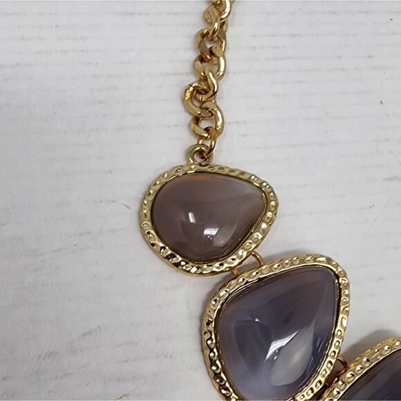 New Purple Agate Pounded Metal Statement Necklace 16 inch New - Picture 6 of 7